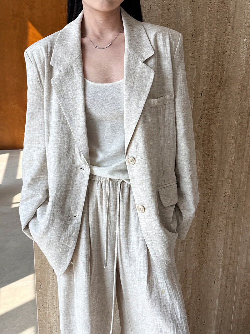 Classic Linen Blend Blazer and Trousers Suit Set