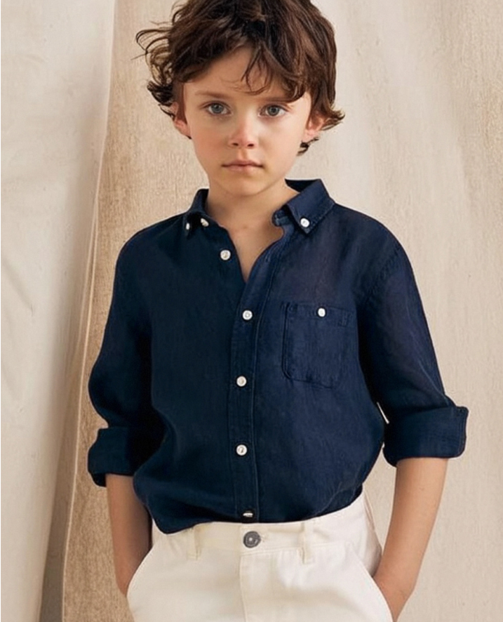 Kids navy linen shirt
