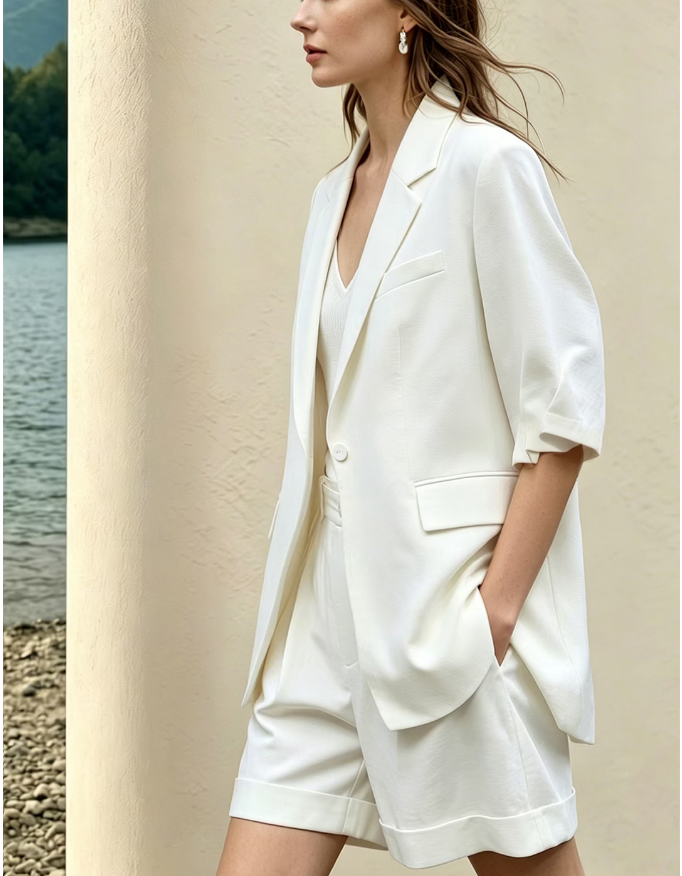 Linen oversized blazer and shorts set