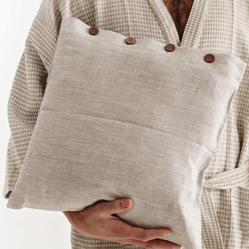 Button-Detail Washed Linen Cushion Cover