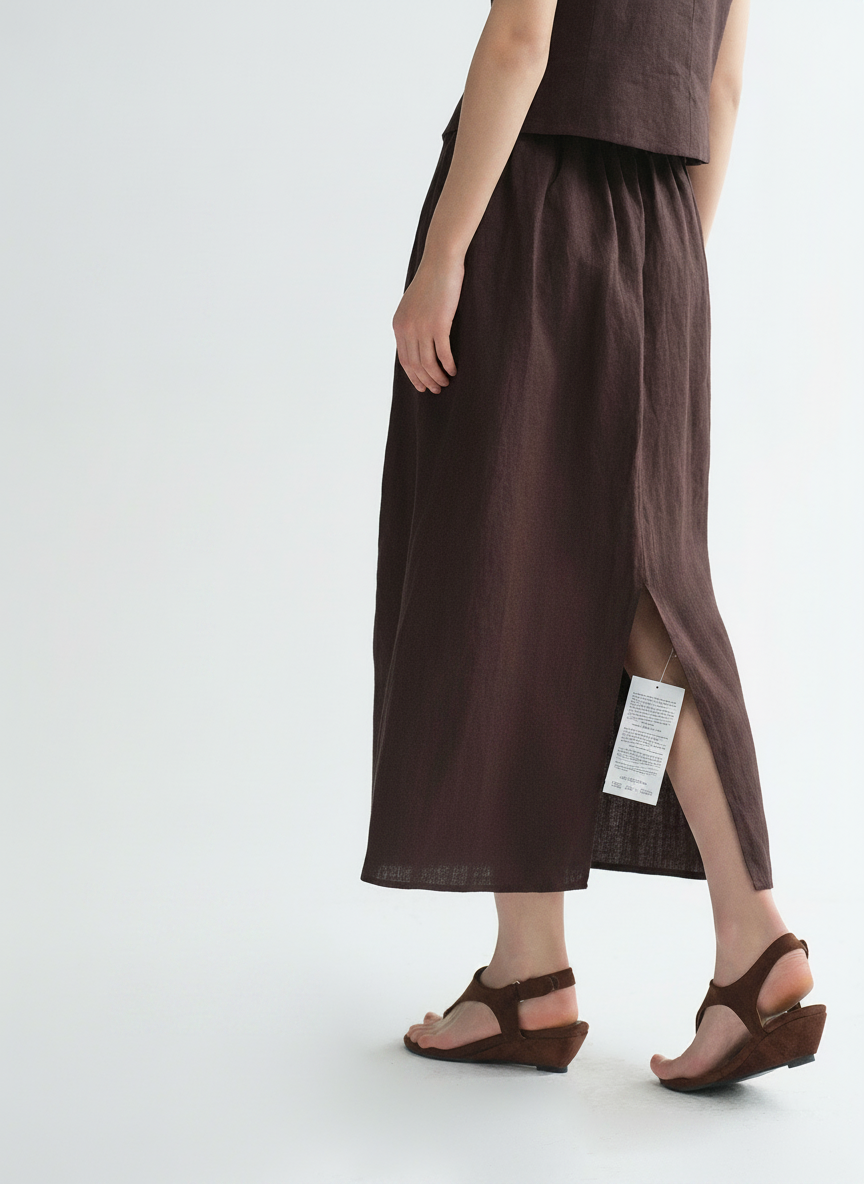 French Linen Straight Midi Skirt